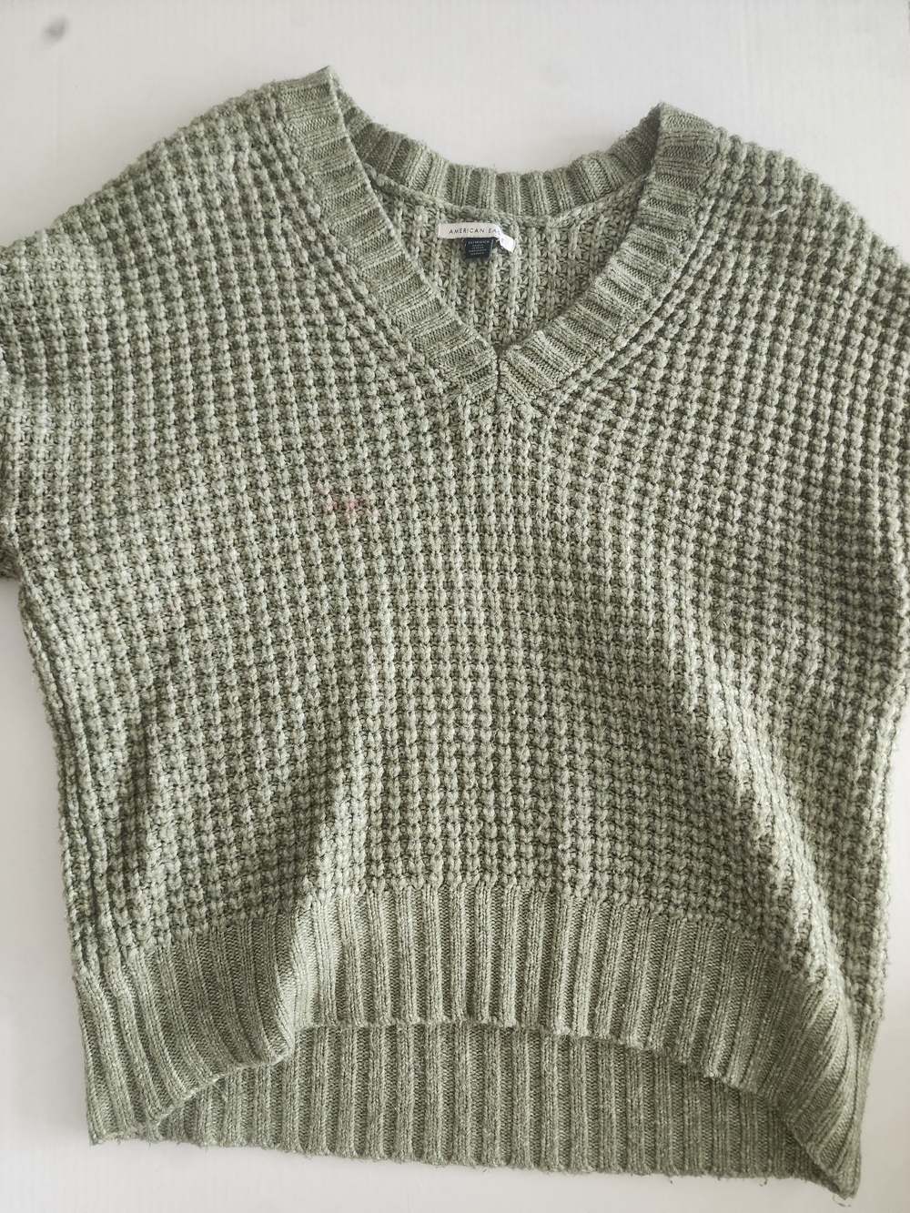 American Eagle Outfitters Sage Green V-Neck Waffle Knit Sweater